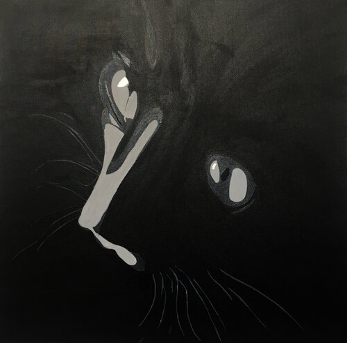 Chat noir 1 par hervé loiseau, Peinture en vente sur Singulart