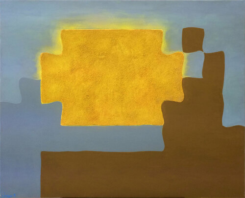 Interaction en jaune et bleu von hervé loiseau, Malerei kaufen auf Singulart