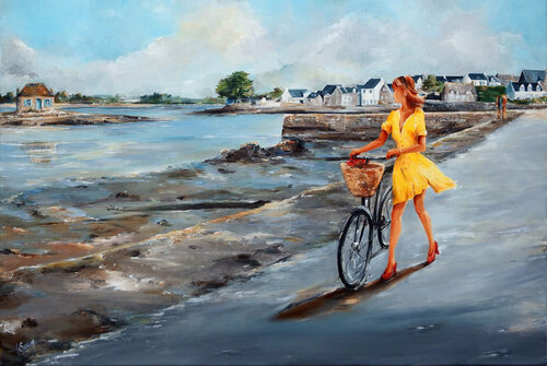 Saint-Cado à vélo par Marie-Laure SOUQ, Peinture en vente sur Singulart