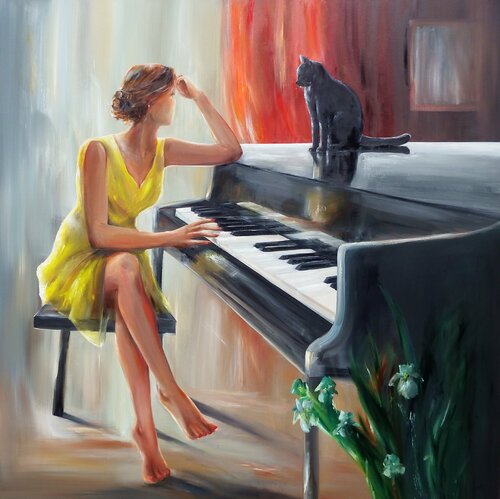 La pianiste aux pieds nus par Marie-Laure SOUQ, Peinture en vente sur Singulart
