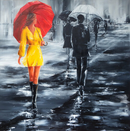 Une virée sous la pluie von Marie-Laure SOUQ, Malerei kaufen auf Singulart