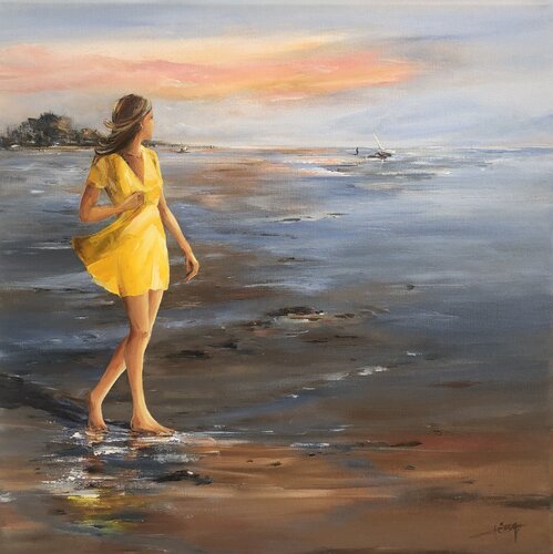 Soleil couchant à marée basse par Marie-Laure SOUQ, Peinture en vente sur Singulart