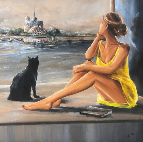 " Soleil couchant sur Notre-Dame " van Marie-Laure SOUQ, Schilderij te koop op Singulart