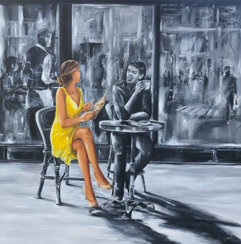 '' Un café entre amis " (avec Jacques BREL) von Marie-Laure SOUQ, Druck kaufen auf Singulart
