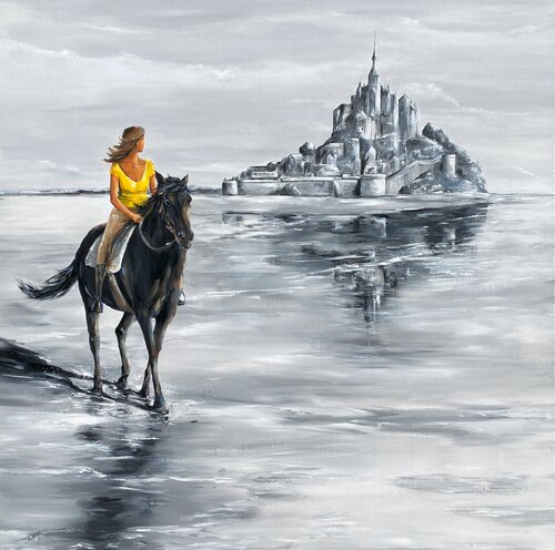 " Balade équestre au Mont Saint-Michel " par Marie-Laure SOUQ, Peinture en vente sur Singulart