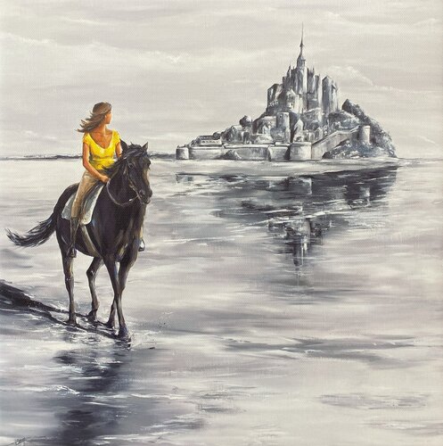 " Balade équestre au Mont Saint-Michel " von Marie-Laure SOUQ, Druck kaufen auf Singulart