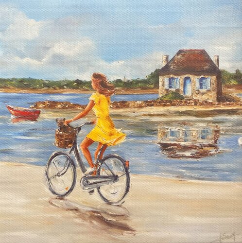 " A bicyclette à Saint-Cado " by Marie-Laure SOUQ, Print for Sale on Singulart