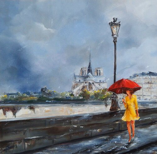 Pluie sur l'île Saint-Louis di Marie-Laure SOUQ, Pittura in vendita su Singulart