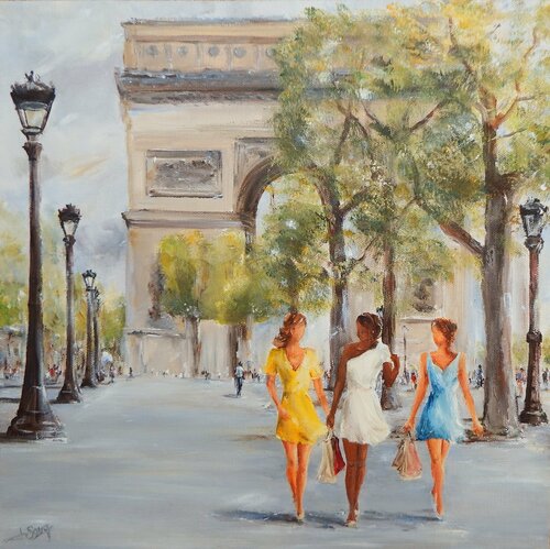 Les filles et leur shopping di Marie-Laure SOUQ, Pittura in vendita su Singulart