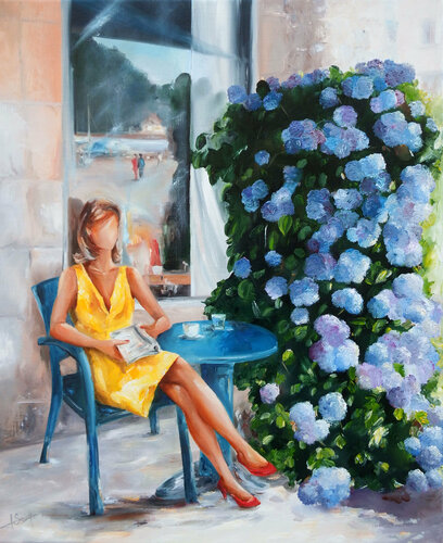 A l'ombre des hortensias par Marie-Laure SOUQ, Peinture en vente sur Singulart