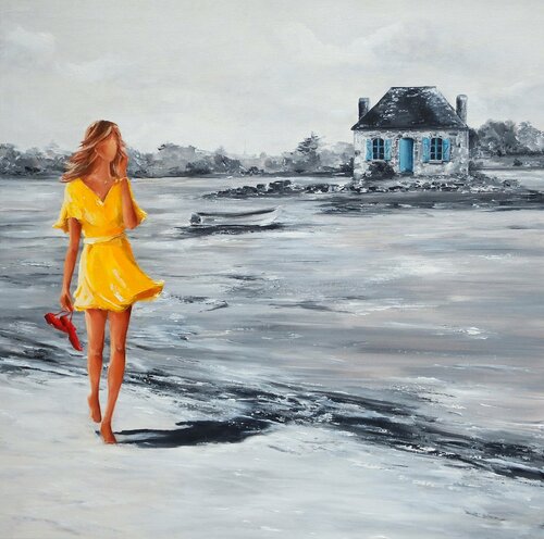 Sur une plage de Saint-Cado (Bretagne) par Marie-Laure SOUQ, Peinture en vente sur Singulart