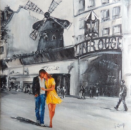Les amoureux du Moulin Rouge di Marie-Laure SOUQ, Pittura in vendita su Singulart