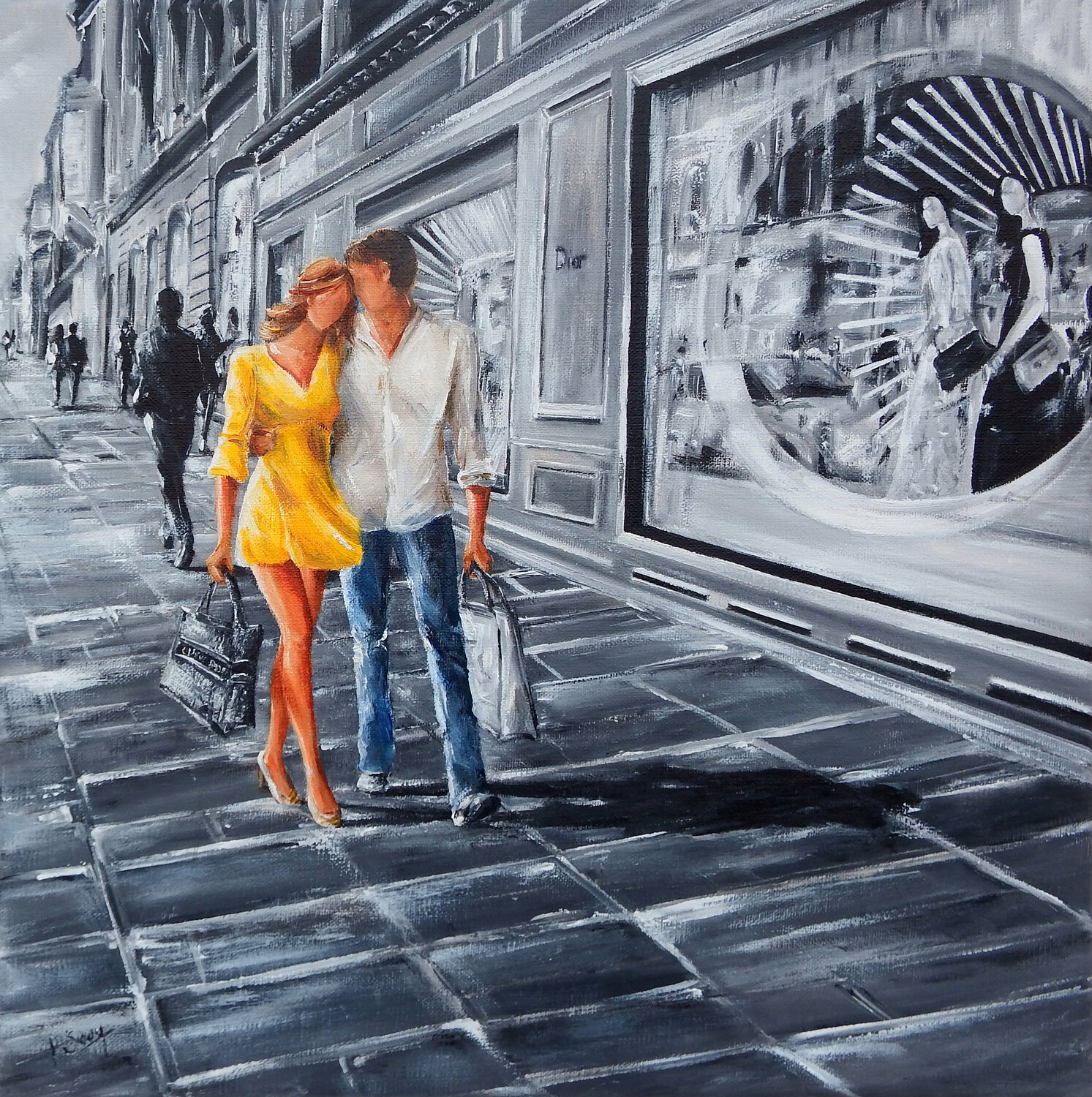 Shopping en amoureux Marie-Laure SOUQ Originalgemälde zu verkaufen