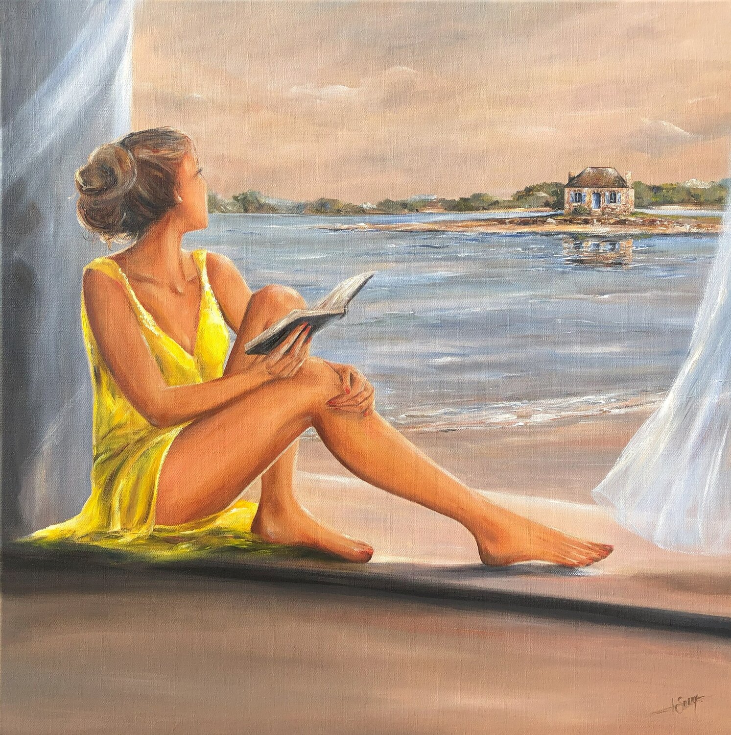 " Soleil couchant sur Saint-Cado " Marie-Laure SOUQ Originalgemälde zu verkaufen