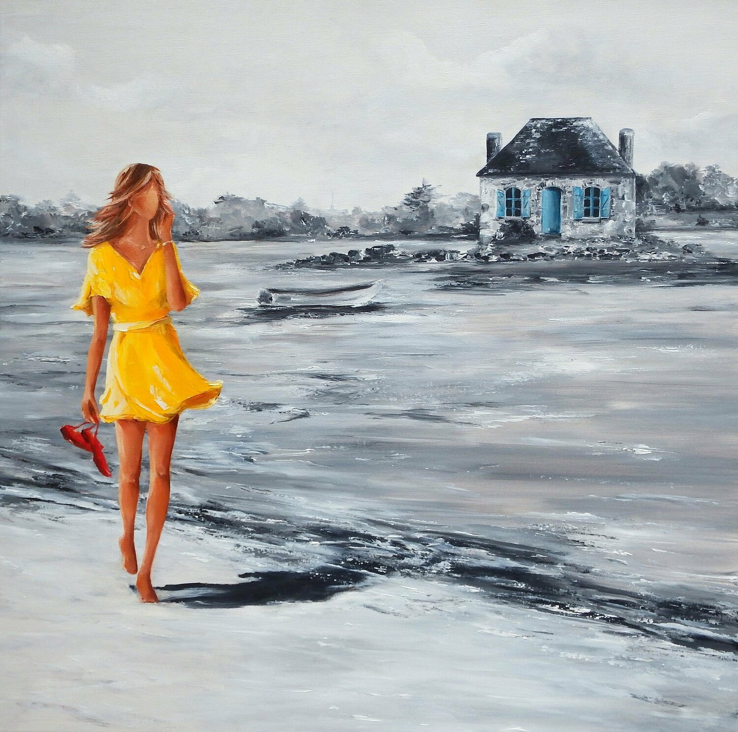 Sur une plage de Saint-Cado (Bretagne) Marie-Laure SOUQ Originalgemälde zu verkaufen