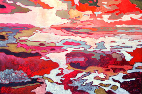 rochers rouges au couché du soleil di Claire Biette, Pittura in vendita su Singulart