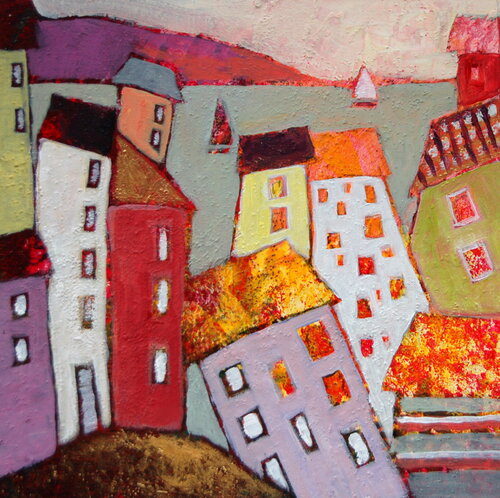 mon village by Claire Biette, Painting for Sale on Singulart