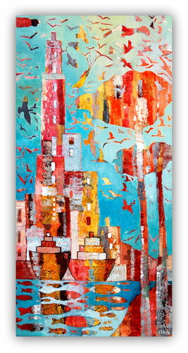 le chant des oiseaux et la danse des poissons van Claire Biette, Schilderij te koop op Singulart