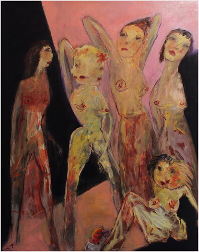 Les demoiselles d'Issanka van Victorine Follana, Schilderij te koop op Singulart