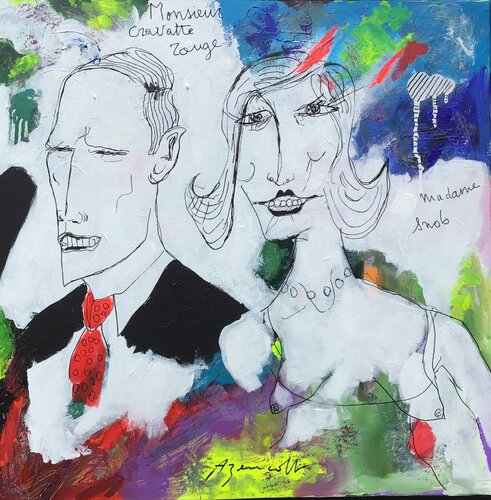 MONSIEUR CRAVATTE ROUGE MADAME SNOB par Jean-Louis Azencott, Dessin en vente sur Singulart