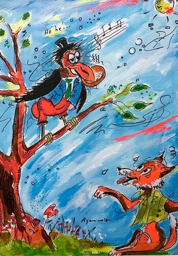LE CORBEAU ET LE RENARD par Jean-Louis Azencott, Peinture en vente sur Singulart