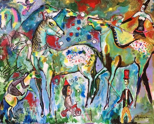 CHEVAUX DE CIRQUE di Jean-Louis Azencott, Pittura in vendita su Singulart