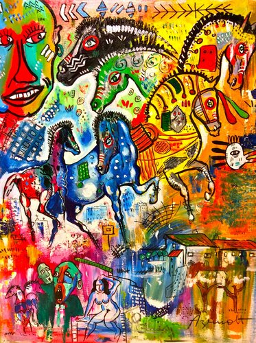 SIX CHEVAUX DANS LA PLAINE par Jean-Louis Azencott, Peinture en vente sur Singulart