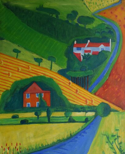 " Landscape-Uphill Road to Home" di JO Tuck, Pittura in vendita su Singulart