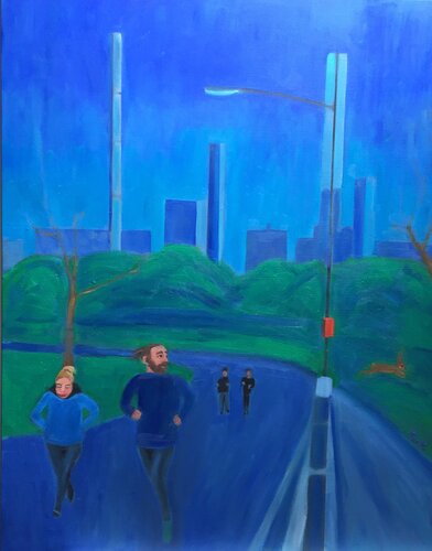 "New York Central Park -Running With The Hares  " par JO Tuck, Peinture en vente sur Singulart
