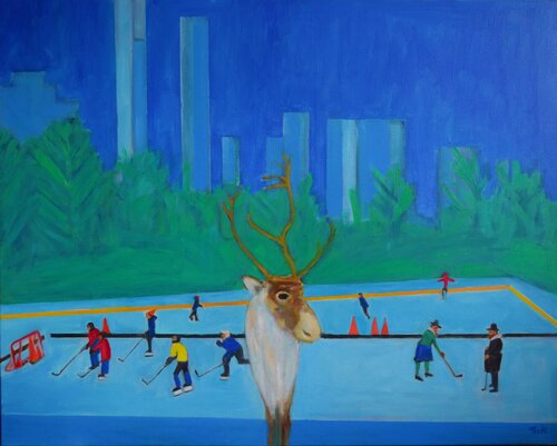 "  Reindeer and Skaters in Central Park New York " di JO Tuck, Pittura in vendita su Singulart