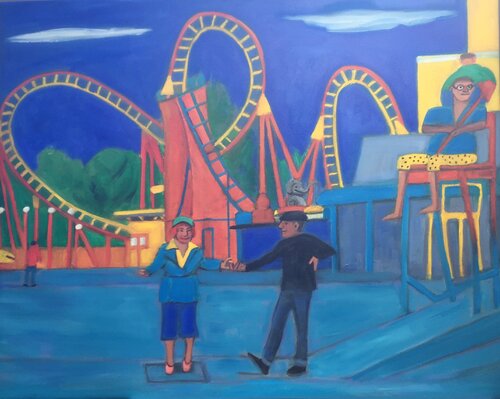 Vienna Prater Park-Fun at the Funfair di JO Tuck, Pittura in vendita su Singulart