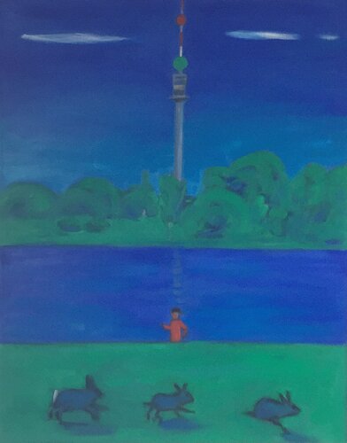 Vienna-Early Morning Bunnies on the Danube di JO Tuck, Pittura in vendita su Singulart