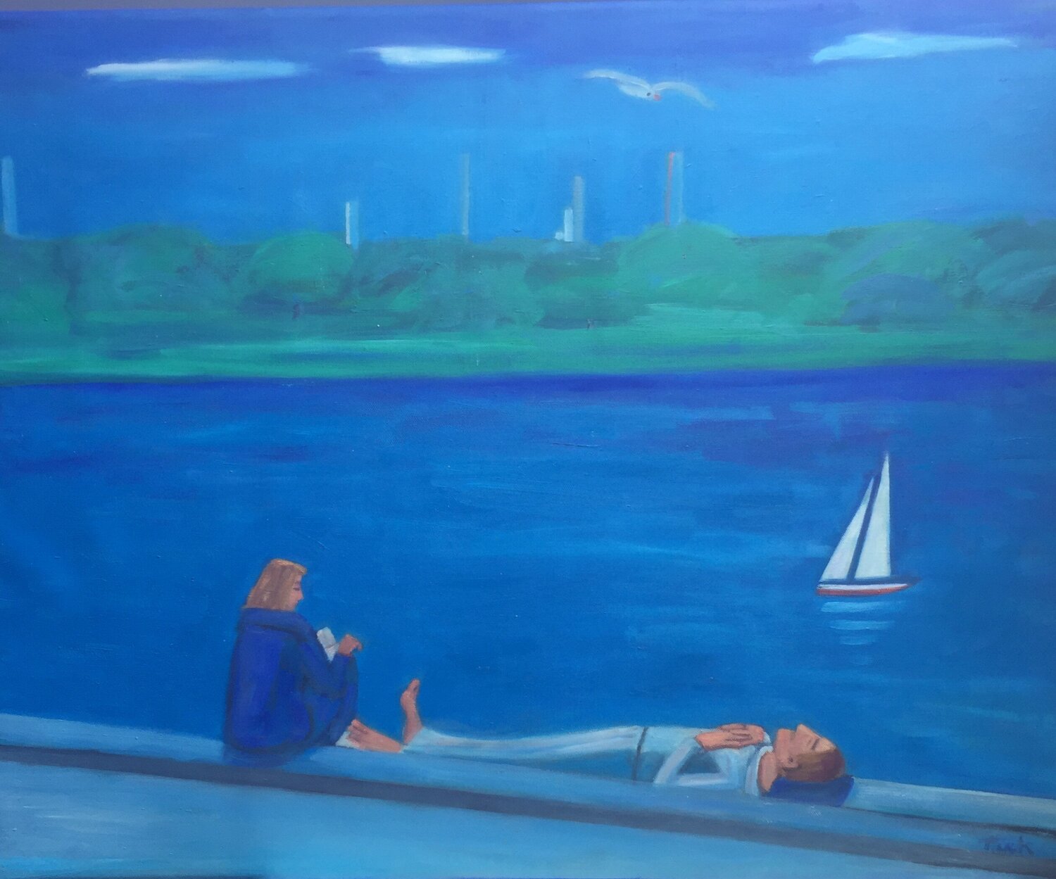 New York Central Park-Lovers By the Lake JO Tuck Originalgemälde zu verkaufen