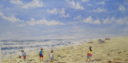 les enfants à la plage van Brigitte Di Scala, Schilderij te koop op Singulart