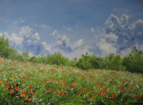 frémissement des herbes de fleurs van Brigitte Di Scala, Schilderij te koop op Singulart