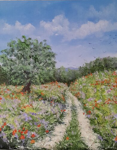 chemin de campagne van Brigitte Di Scala, Schilderij te koop op Singulart