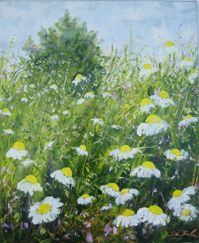 frémissement de marguerites di Brigitte Di Scala, Pittura in vendita su Singulart