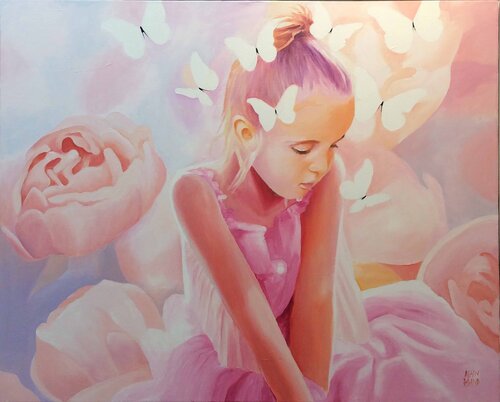 La jeune fille et les papillons par Alain Rolland, Peinture en vente sur Singulart