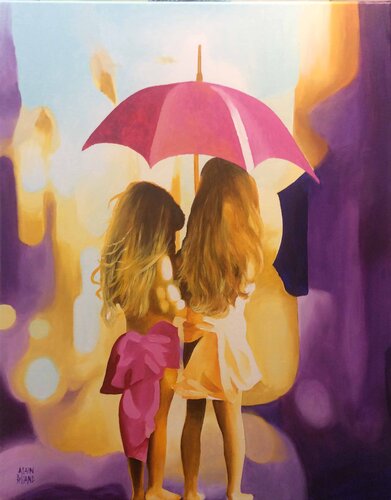Sous leur parapluie par Alain Rolland, Peinture en vente sur Singulart