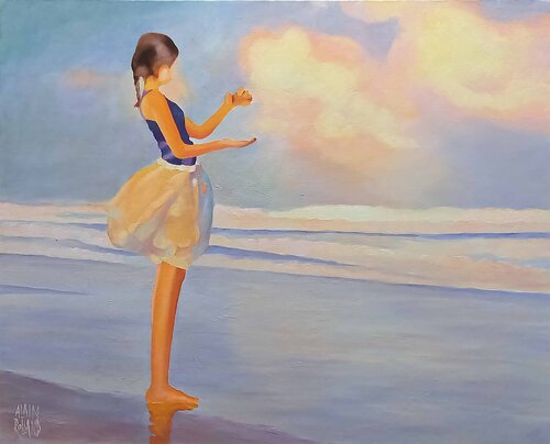 Légère sur la plage par Alain Rolland, Peinture en vente sur Singulart