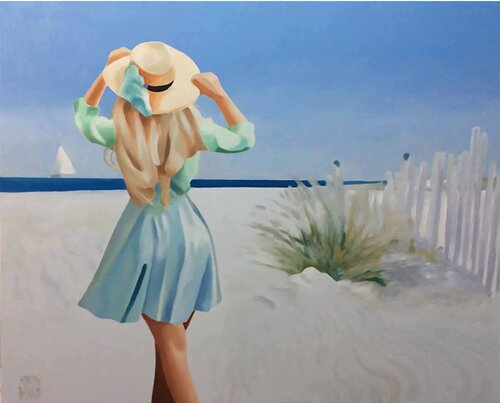 La jeune femme et le bateau par Alain Rolland, Peinture en vente sur Singulart