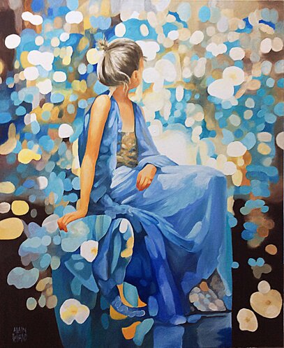 La Dame en bleu par Alain Rolland, Peinture en vente sur Singulart