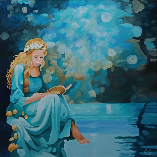 La liseuse du lac par Alain Rolland, Peinture en vente sur Singulart