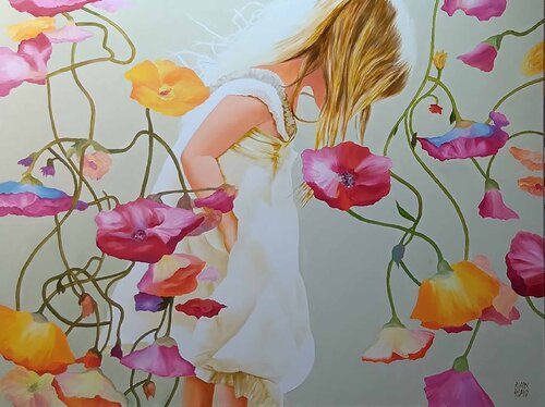 La jeune fille et les fleurs par Alain Rolland, Peinture en vente sur Singulart