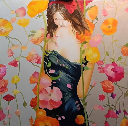 La jeune fille aux fleurs par Alain Rolland, Peinture en vente sur Singulart