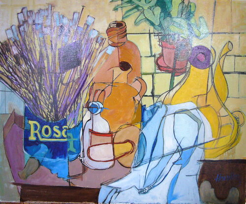 Artist's brushes in tomato can James A Hamilton III