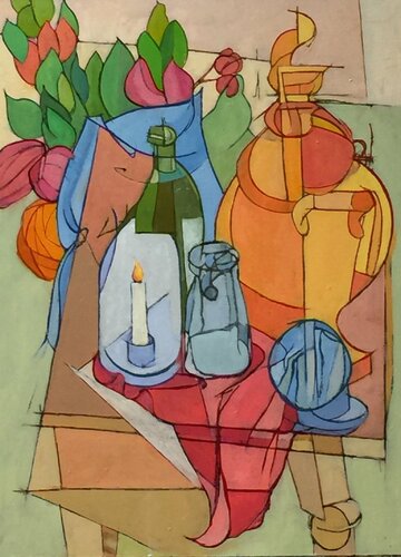 Samovar, colonial candle sconce and 1920's electric torch de James A Hamilton III, Pintura a la venta en Singulart