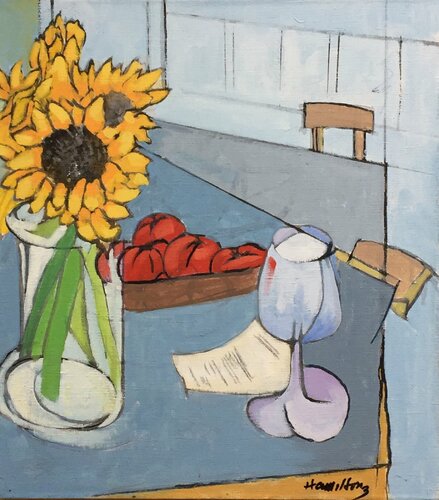 Sunflowers and tomatoes di James A Hamilton III, Pittura in vendita su Singulart