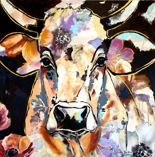 Amanda (Kuh-Porträt) par Sabina Bockemühl, Peinture en vente sur Singulart