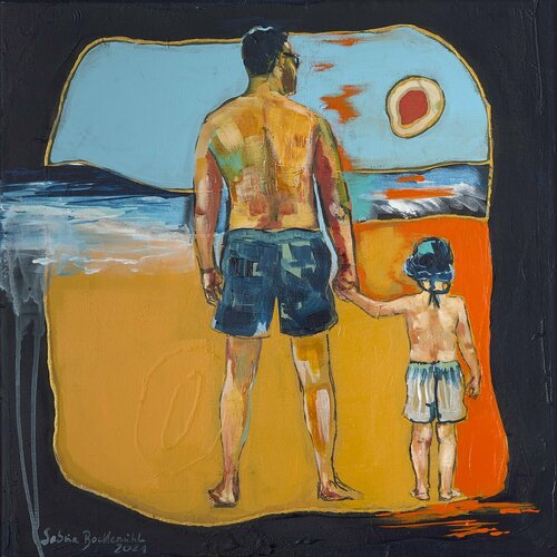 LebensStücke - Der kleine Mann und das Meer di Sabina Bockemühl, Pittura in vendita su Singulart